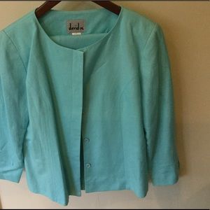 Soft aqua linen blend pants suit.