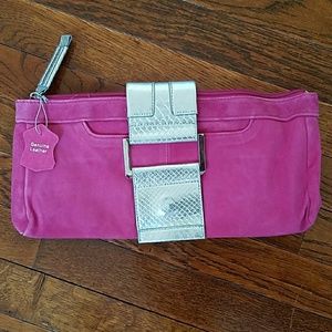 Hot pink suede clutch