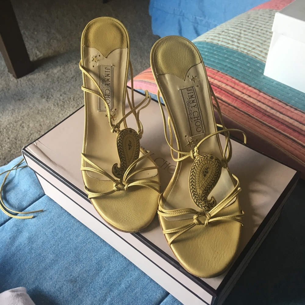 Jimmy Choo yellow ankle wrap sandals
