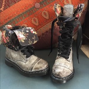 Grey & Floral Print Dr. Martens