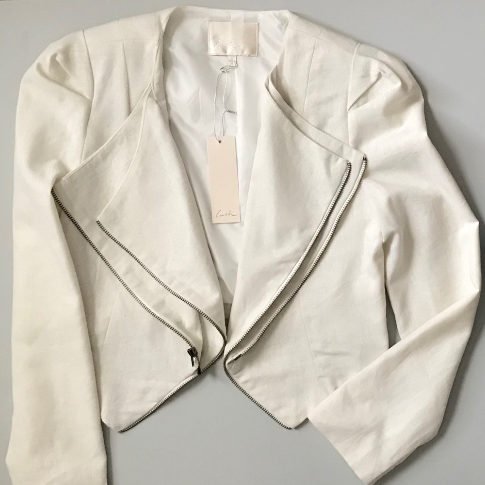 NWT White Linen fitted Moto Jacket