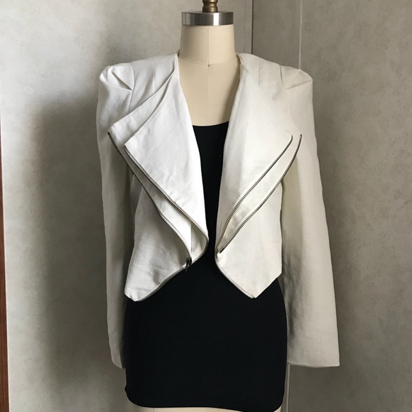 NWT White Linen fitted Moto Jacket - Picture 3 of 8