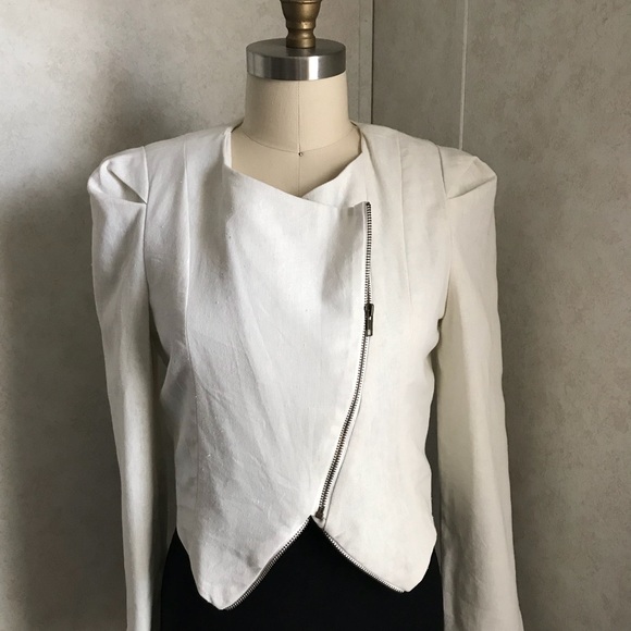 NWT White Linen fitted Moto Jacket - Picture 5 of 8
