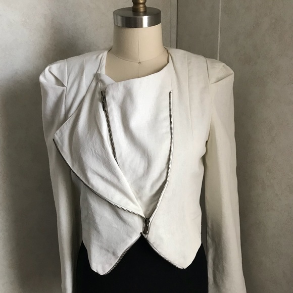 NWT White Linen fitted Moto Jacket - Picture 6 of 8