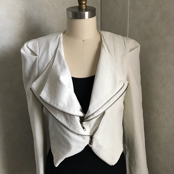NWT White Linen fitted Moto Jacket - Picture 7 of 8