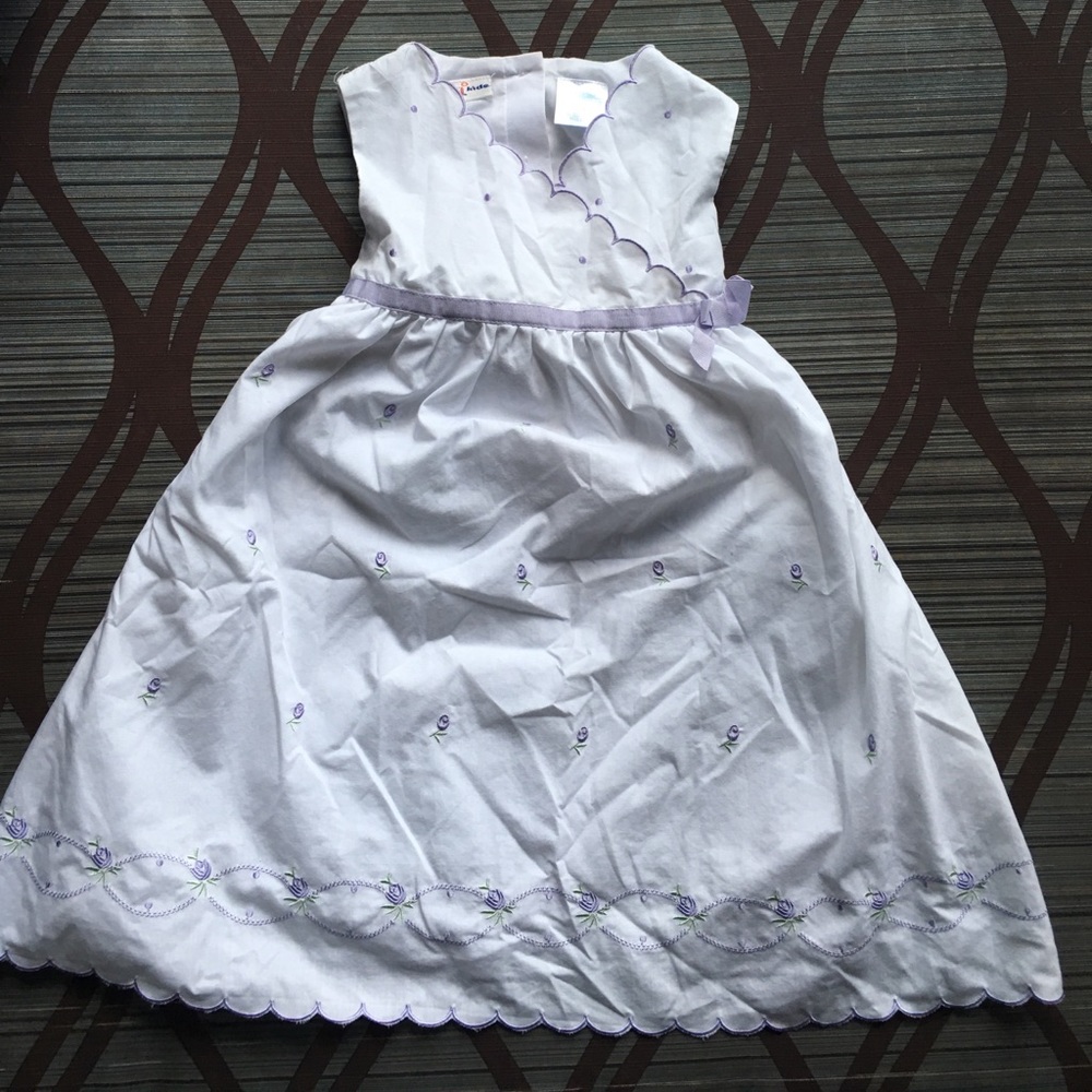 White dress with lavender flower design