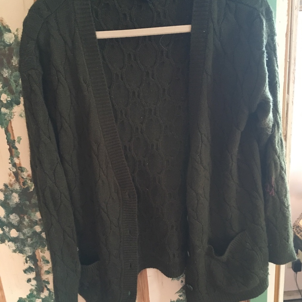 Green cable knit sweater