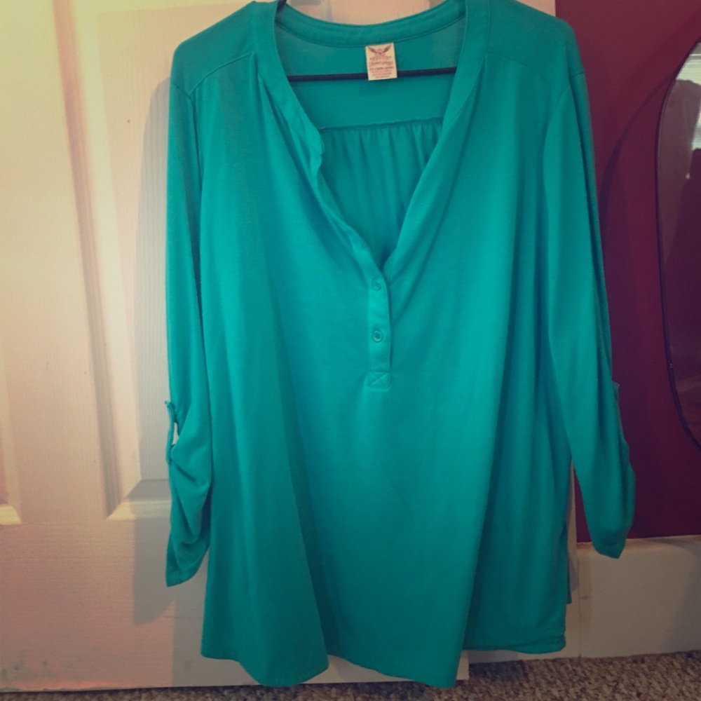 Teal faded glory mid length blouse