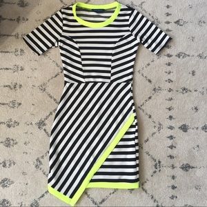 Mini dress - black white neon stripe asymmetrical