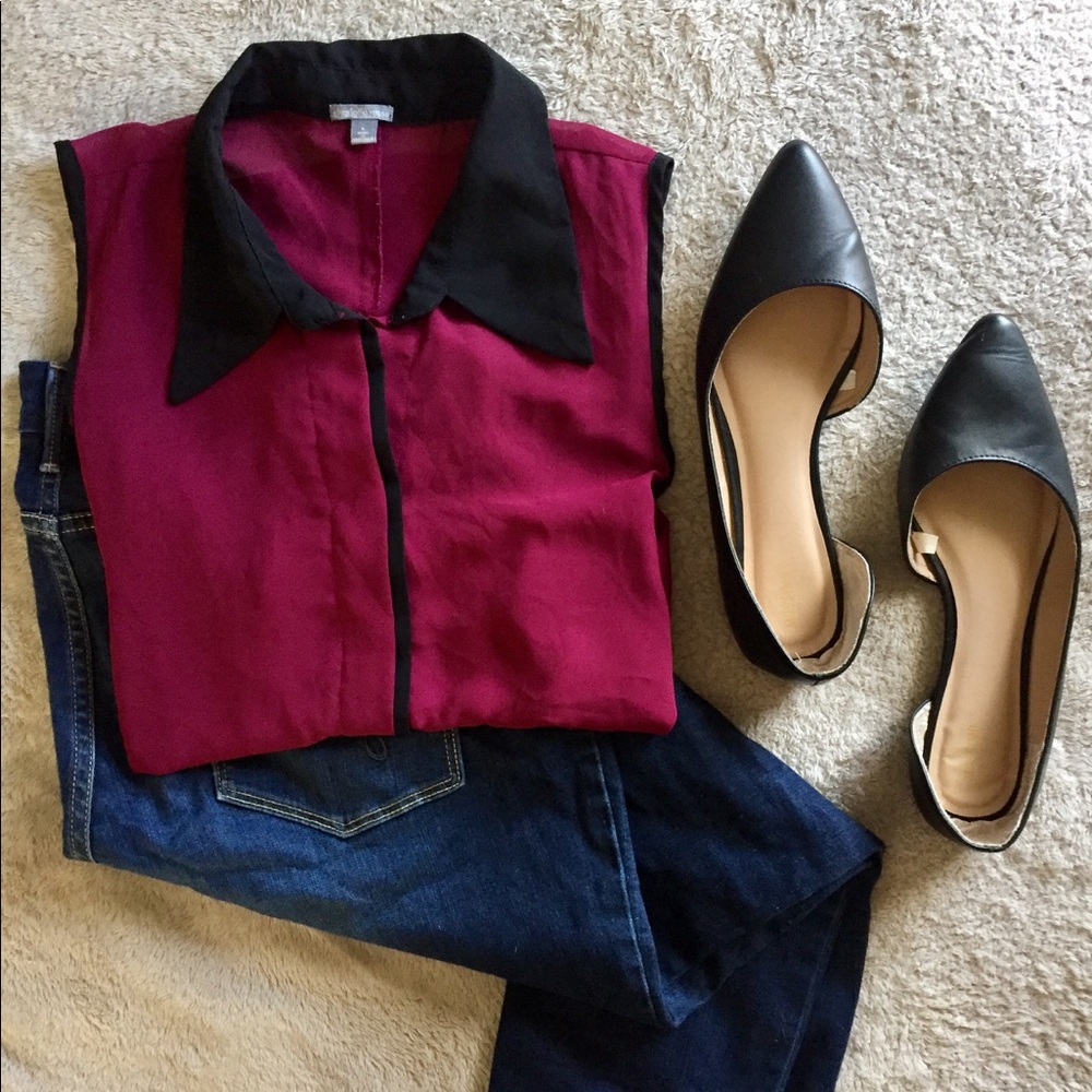Sheer Burgundy and Black Sleeveless blouse