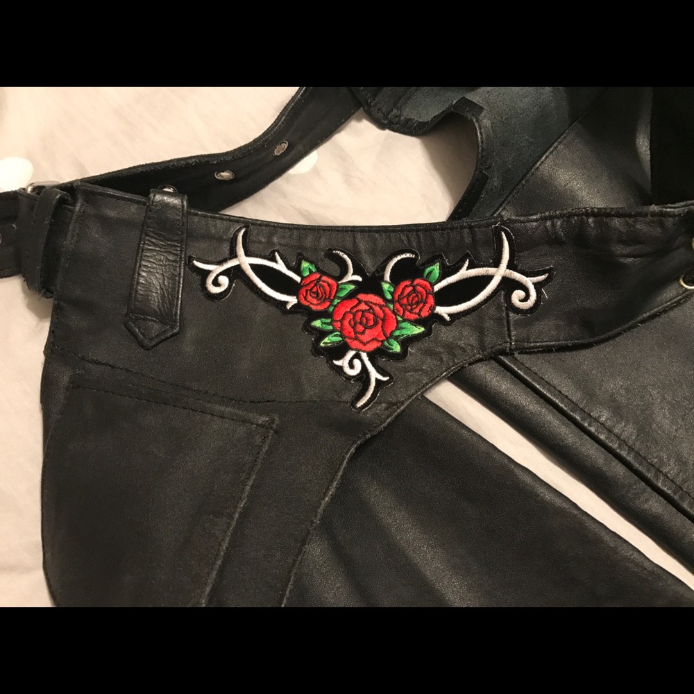 Women's black leather chaps
