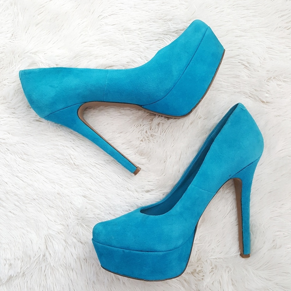Jessica Simpson Waleo Teal Suede Platform Pumps