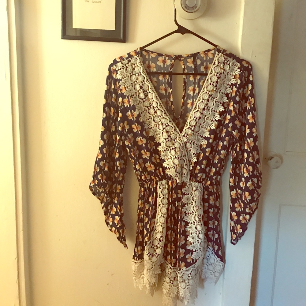 Flower with lace detail romper