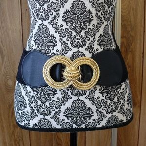 BCBG Wide Elastic Belt with Gold Buckle