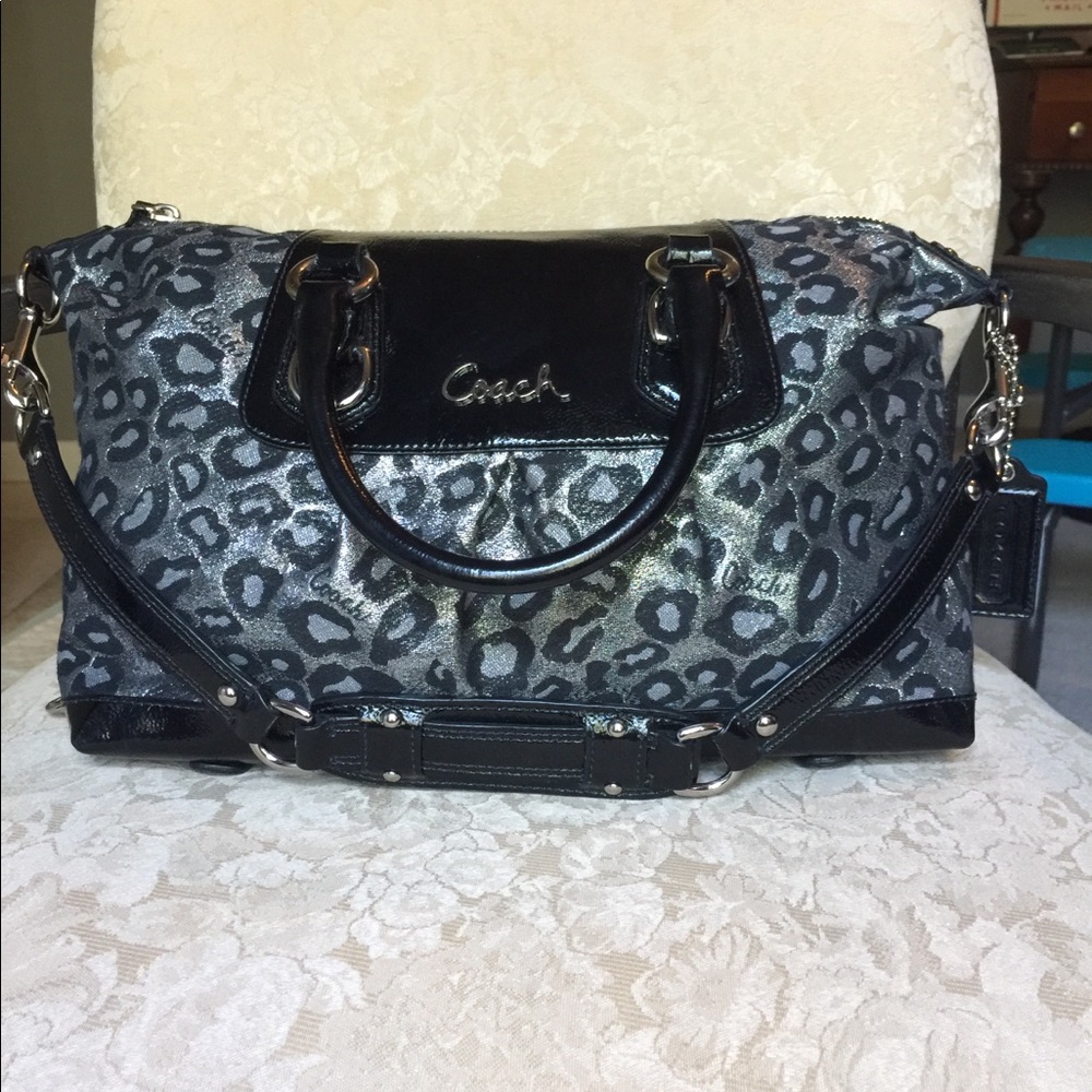 SOLD Coach sparkling silver ocelot print purse