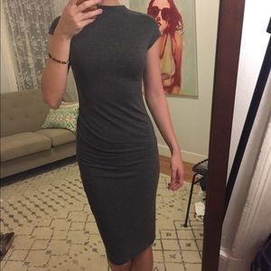 Midi high neck cap sleeve grey dress
