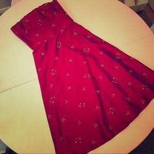 💐Beaded woven silk red party dress
