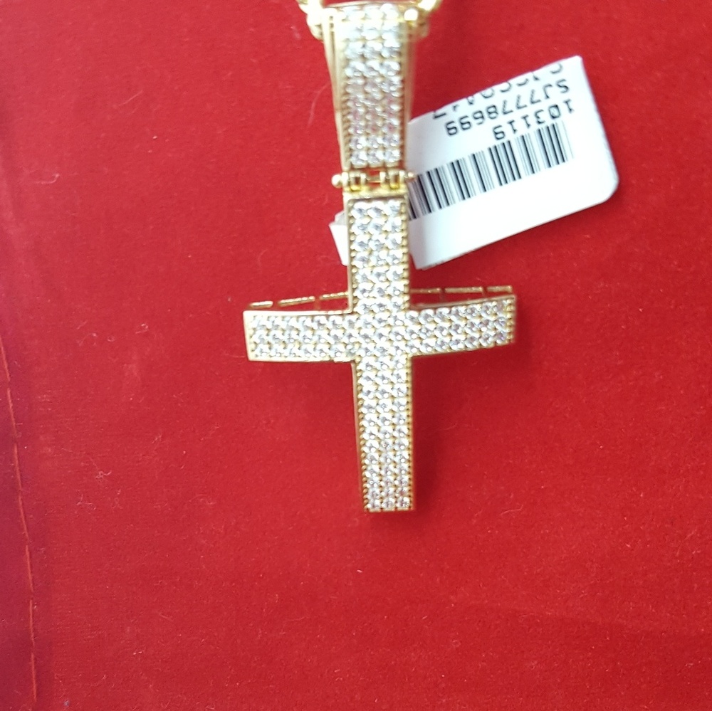 10K chain and CZ cross pendant