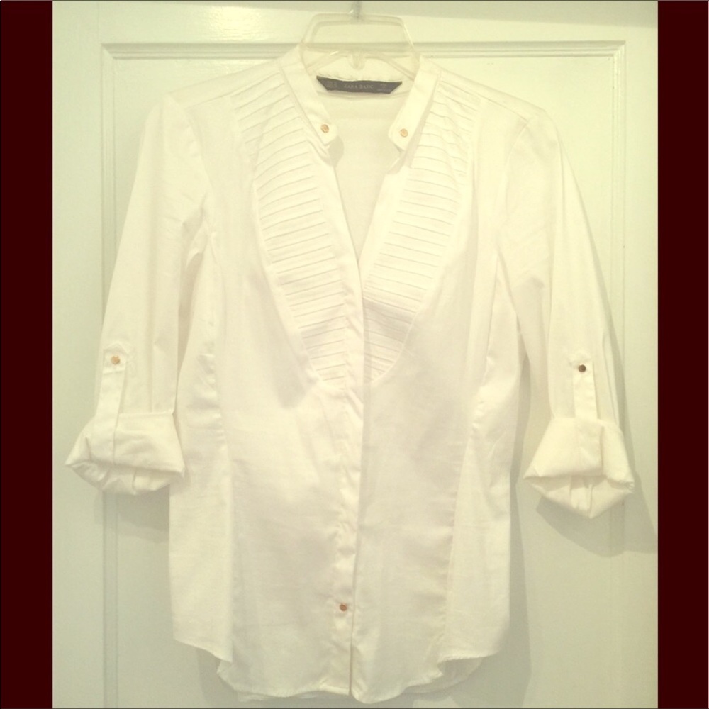 Zara crisp white shirt with front military detail.