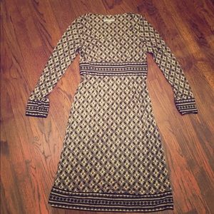 L.K. Bennett black & cream silk lace pattern dress
