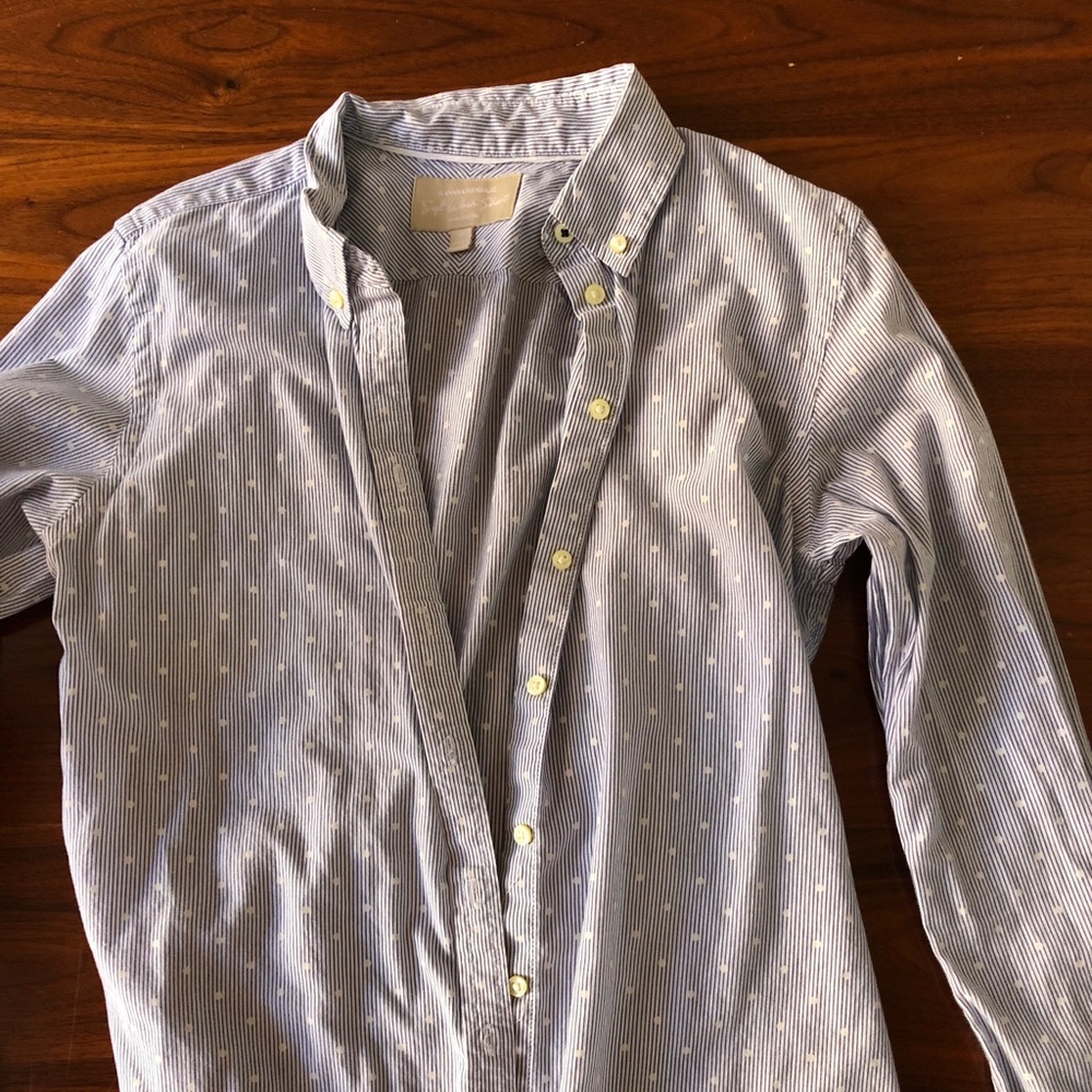 Stripe polka dot print button up blouse