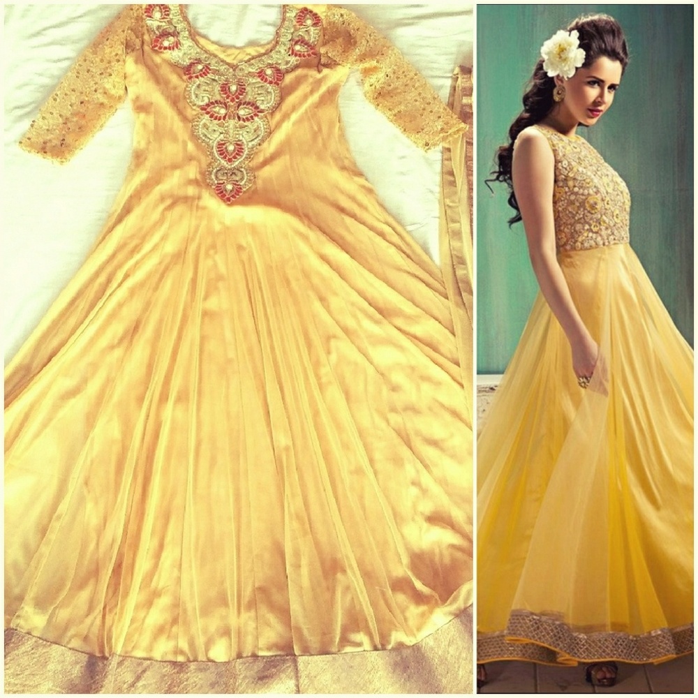 Golden Anarkali Gown Indian Pakistani dress