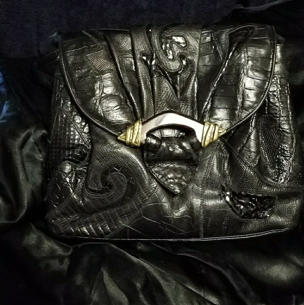 Sharif Black Snakeskin Handbag