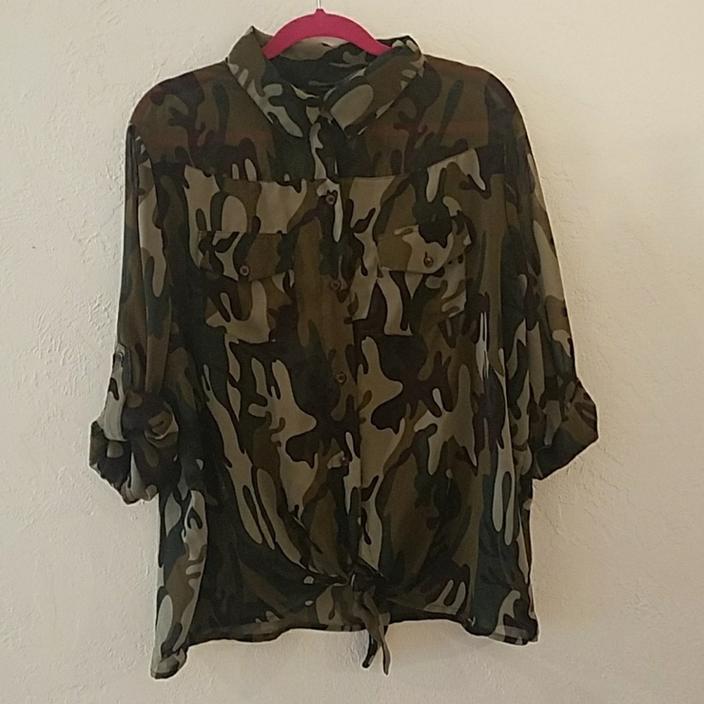 Button up military camo shirt