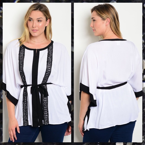 🎉HP🆕➕Plus Size Tie Waist Black Trim Tunic Top - Picture 3 of 3