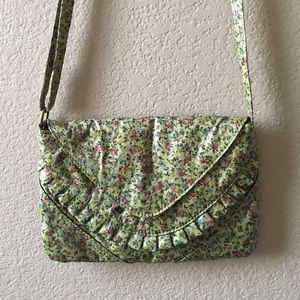 Green floral cross body purse