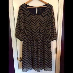 Navy and Tan Patterned Dress