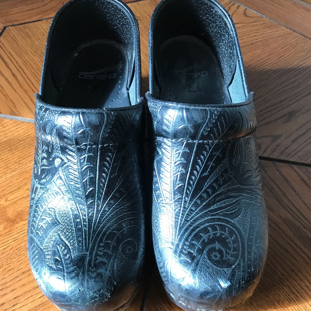 Dansko leather tooled clogs