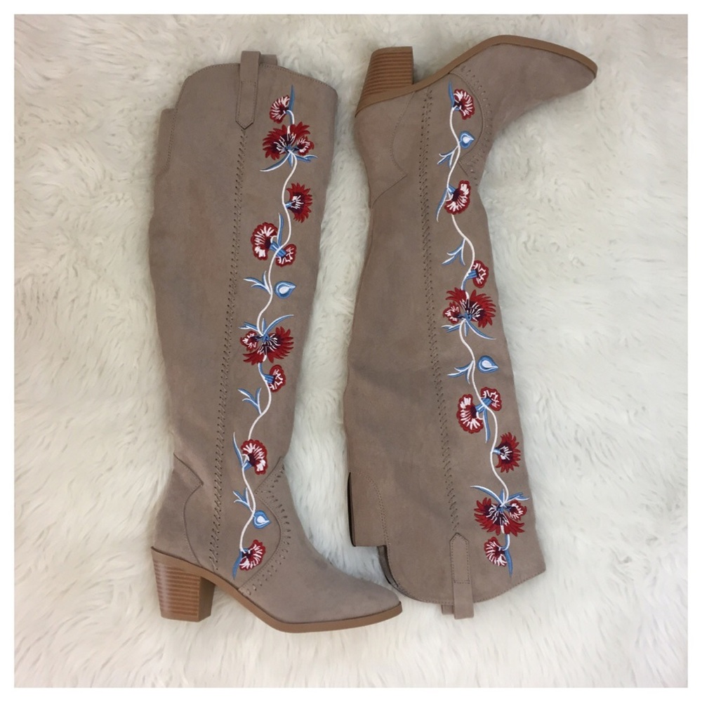 Carlos Alexia Over Knee Embroidered Floral Boots 7 - Picture 4 of 8