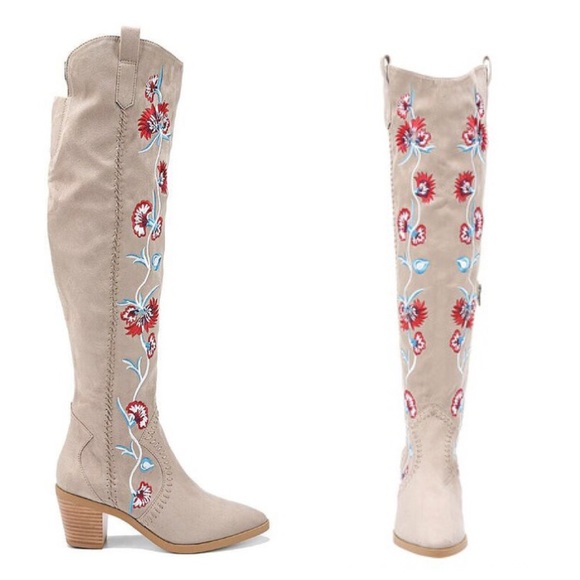 Carlos Alexia Over Knee Embroidered Floral Boots 7 - Picture 2 of 8
