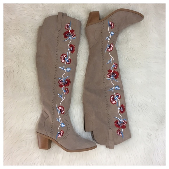 Carlos Alexia Over Knee Embroidered Floral Boots 7 - Picture 4 of 8