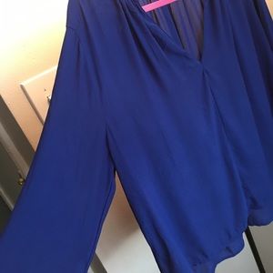 Long Sleeve Blue Sheer Blouse