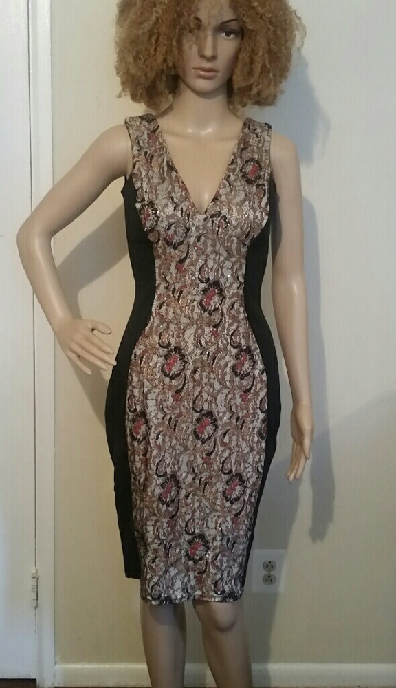 Gold floral bodycon dress