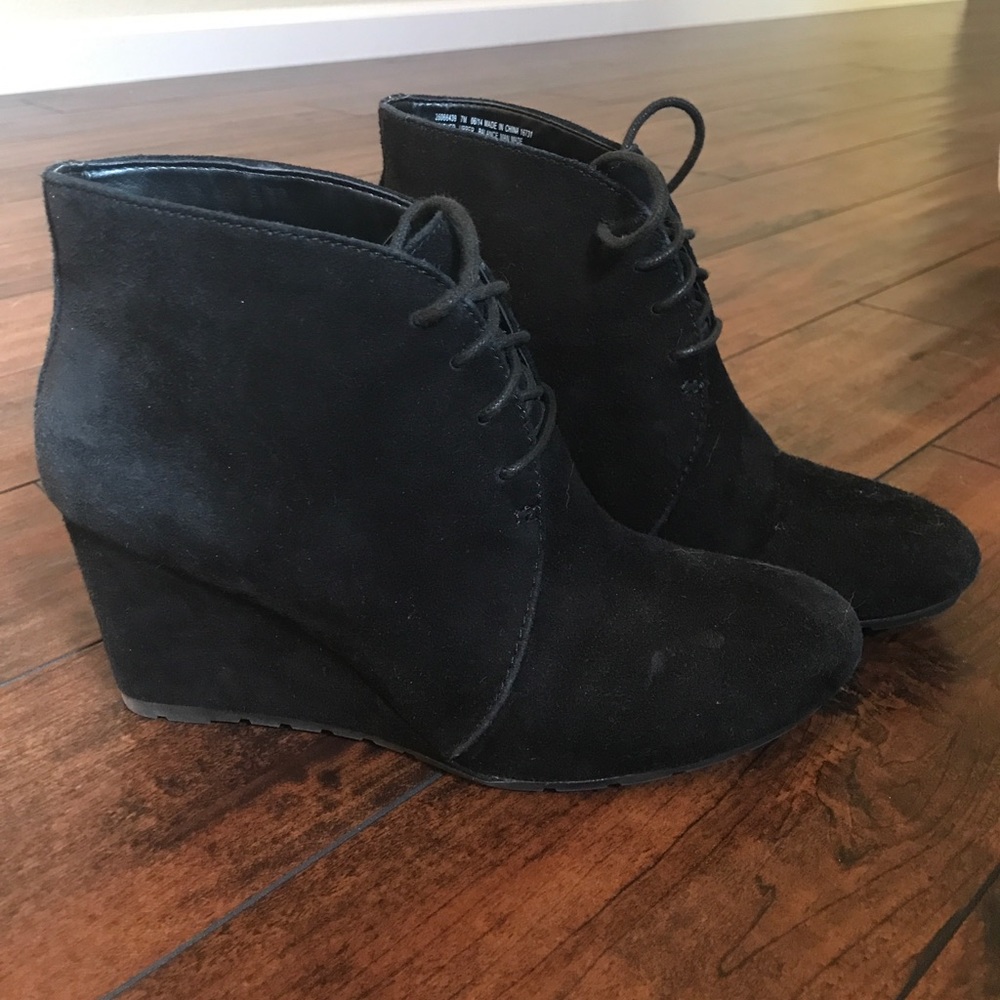 Black Clarks Suede Wedge Booties