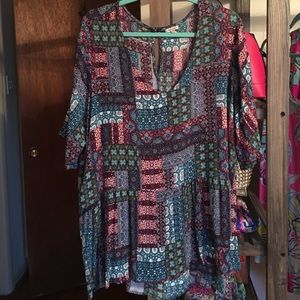 Boho Patch Work Tunic Top