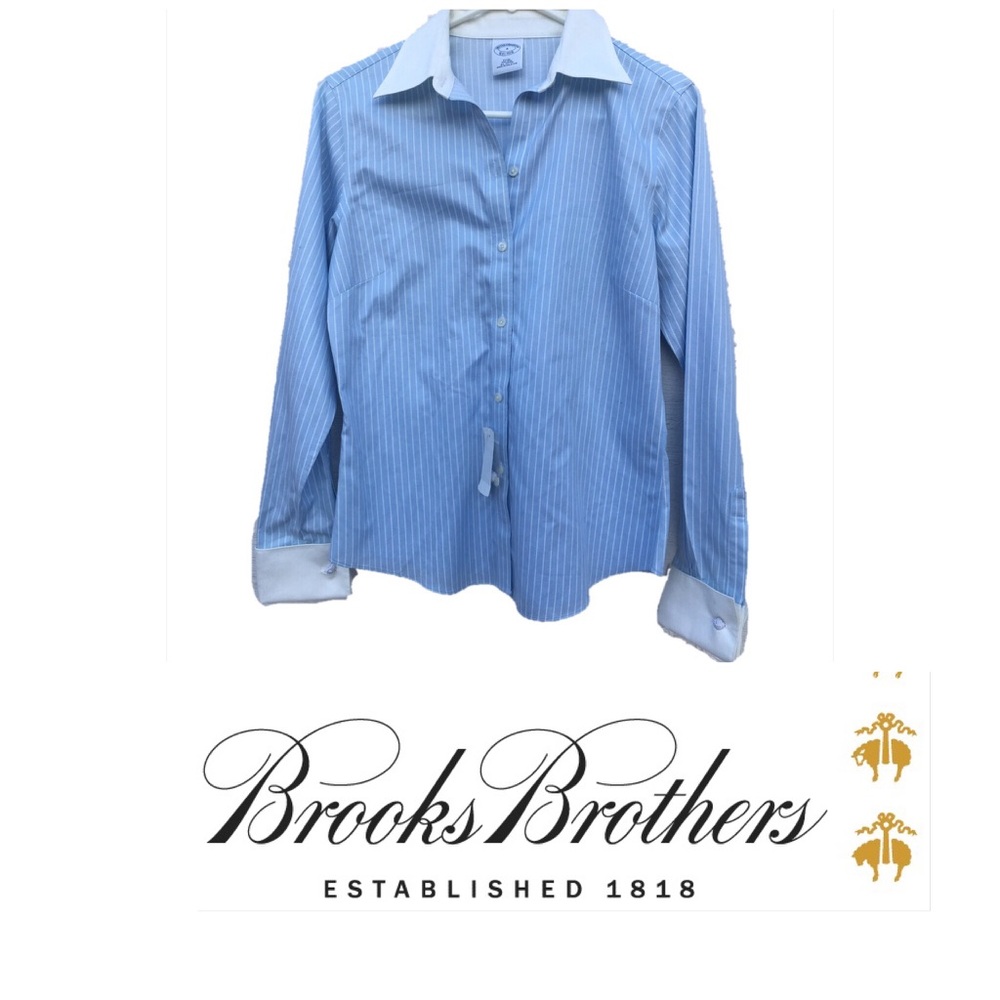 Long sleeved blue striped shirt by Brooks Brothers