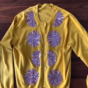 Mustard yellow pink sequins cardigan