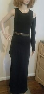 Black belted side cut out maxi dress