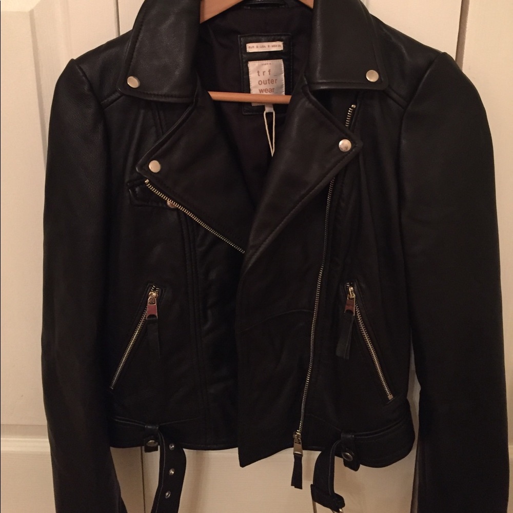 Zara genuine leather moto jacket Size small