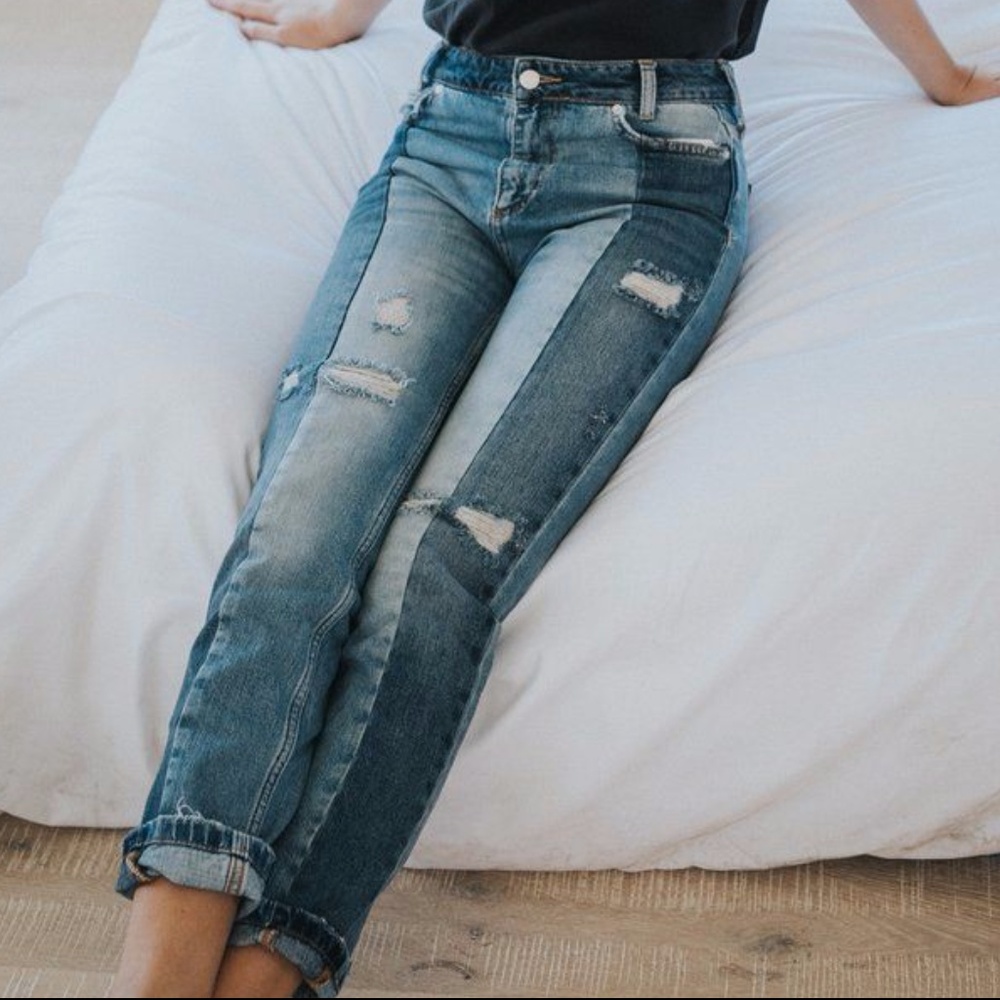 Cutest Free People Patchwork Cropped Jeans