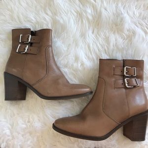 J.crew brown leather buckle booties size 9