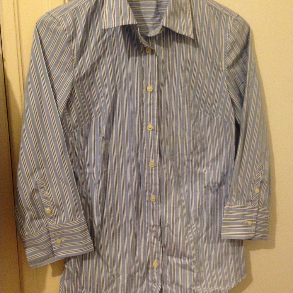 JCrew blue stripe button 3/4 sleeve shirt size XS