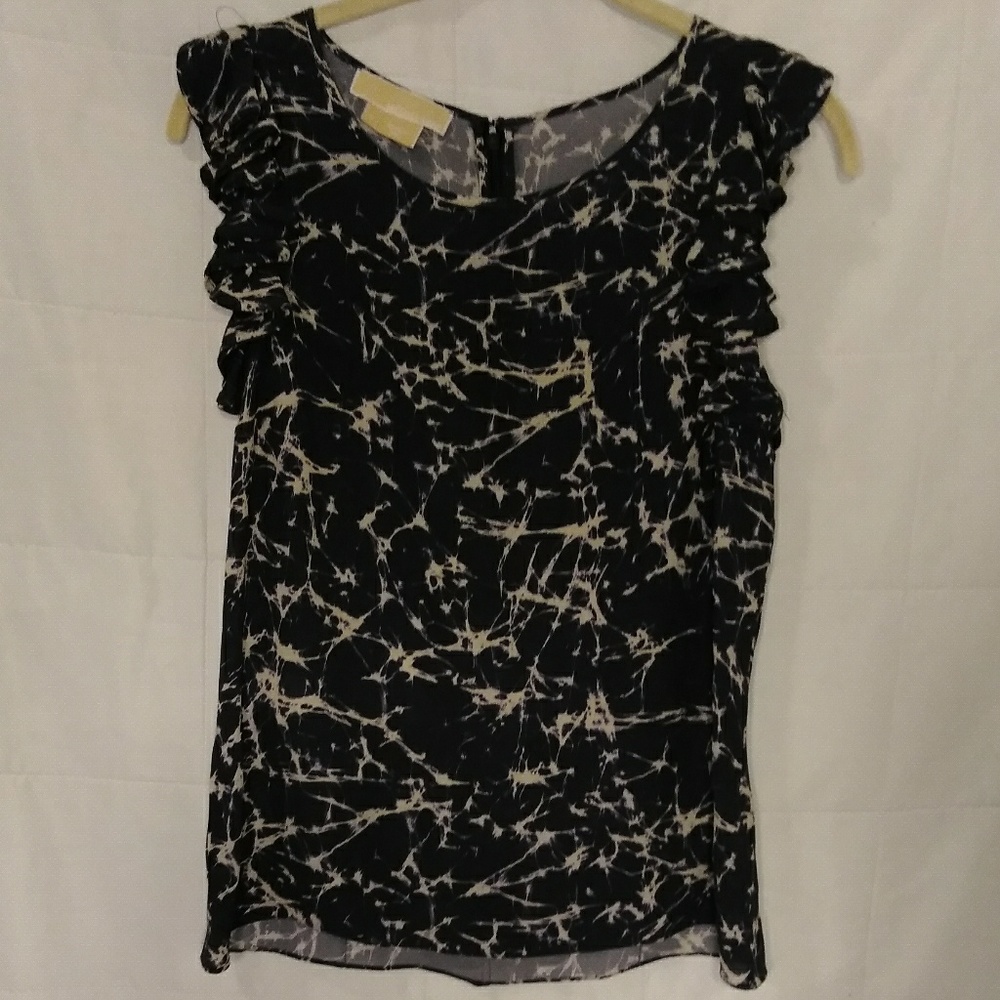 Michael Kors Size 6 Silk Blouse Ruffle Cap Sleeve
