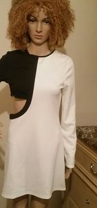 White and black side cut out bodycon dress