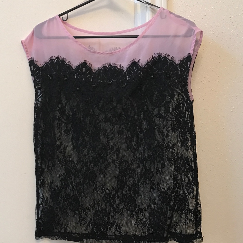 Pink w/ Black Lace Top
