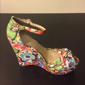 Nine West "Let It Go" floral wedge heels